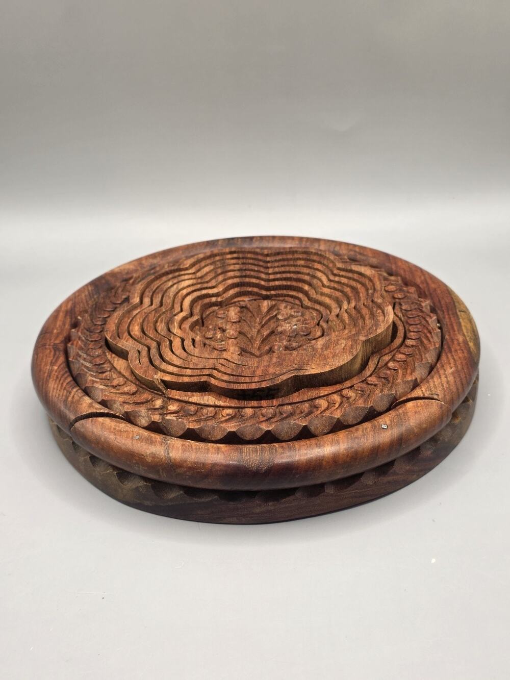 Vintage Rosewood Collapsible Basket Foldable Wood Trivet Hot Pad Handcarved